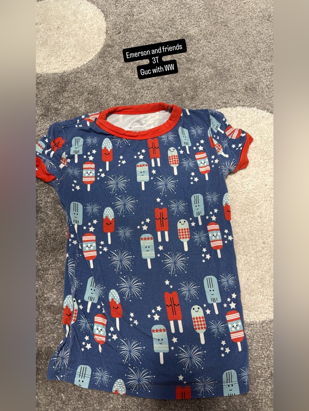 Emerson And Friends Fourth Of July Navy Red Popsicle Short Sleeve Tee - 3T